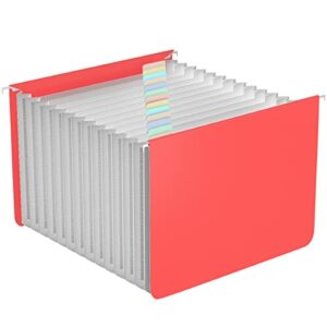 14 Pockets Hanging File Folders, Letter Size Hanging Files, Plastic Accordian File Organizer Stronger Than Paper Expanding File Folder, Expandable Filing Cabinet Red