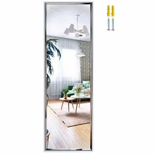PETAFLOP 14x48 Inch Full Length Mirror Wall Mounted or Over The Door Hanging, Large Body Mirror with Rectangular Framed for Bedroom Bathroom Living Room Decor, White