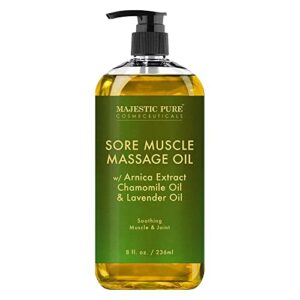 MAJESTIC PURE Arnica Sore Muscle Massage Oil for Body - Best Natural Therapy Therapy Oil with Lavender and Chamomile Essential Oils - Warming, Relaxing, Massaging Joint & Muscles - 8 fl. oz.
