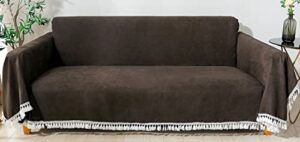 Couch Cover for 3 Cushion Couch Sofa Couch Cover for Dogs Sofa Covers for 3 Cushion Couch Recliner Sofa Cover Suede Couch Cover with Tassels(Large,Chocolate)