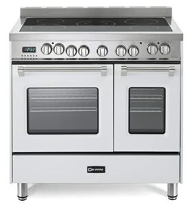 Verona Prestige Series VPFSEE365DW 36 Inch All Electric Freestanding Range Double Oven Convection, 5 Burners Dual Center Element Chrome Knobs and Handle True White