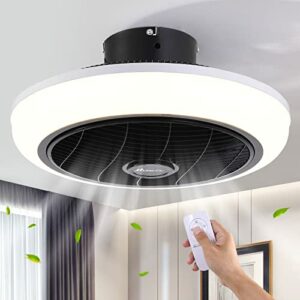 Ceiling Fan with Lights Remote Control, 18 inches 3 Colors 3 Speeds Enclosed Ceiling Fan, Small Caged Low Profile Fush Mount Ceiling Fan with Light for Bedroom Kitchen