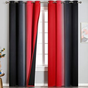 Black and Red Blackout Curtains 84 Inches Long, Ombre 100% Blackout Curtains for Bedroom, Full Light Blocking Thermal Insulated Gradient Grommet Curtains & Drapes for Living Room, 52x84 Inch, 2 Panels