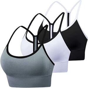 nine bull Women's 3 Pack Workout Bra,Soft Removable Cups Yoga Sport Bra for Yoga Fitness (Black/White/Grey,L)