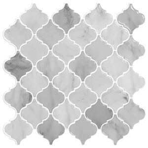 WalDecoo Arabesque Peel and Stick Backsplash (Thicker Design), Mix Grey Arabesque Tile Backsplash for Kitchen, 10-Sheet 3D Self-Adhesive Wall Tile Stick on Tiles Backsplash( 12” X 12” )