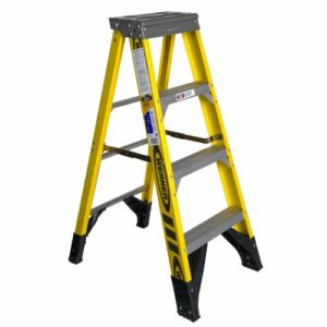 Werner 7304 Type IAA Fiberglass Step Ladder, 3 Steps, Single-Sided, Yellow, 375lb Load Capacity, 4' Length, 21.5