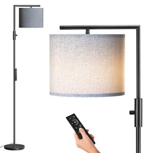 SUNMORY Modern Floor Lamp with Romote Control and Stepless Dimmable Bulb, Standing Lamp with Rotary Switch,Tall Lamp with Linen Shade,Floor Lamps for Living Room,Bedroom,Office (Black Silver)