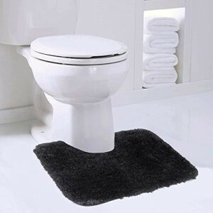 Walensee Bathroom Contour Rug (20x24, Black) Non Slip Bath Mat for Bathroom Water Absorbent Soft Microfiber Shaggy Bathroom Mat Machine Washable Bath Rug for Bathroom U Shape Toilet Rug