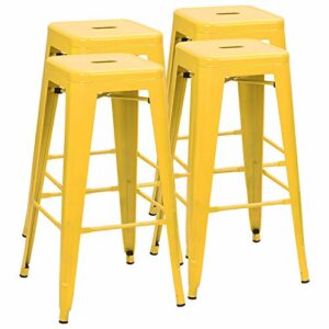 Furmax 30 Inches Metal Bar Stools High Backless Stools Indoor Outdoor Stackable Kitchen Stools Set of 4 (Deep Yellow)
