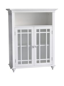Elegant Home Fashions Neal Wooden Floor Cabinet with 2 Glass Doors, White