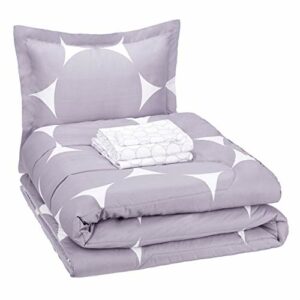 Amazon Basics 5-Piece Lightweight Microfiber Bed-In-A-Bag Comforter Bedding Set - Twin/Twin XL, Purple Mod Dot