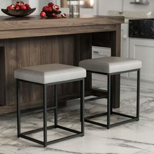 Cozy Castle Bar Stool Set of 2, Modern Counter Height Bar Stools, 24 Inch Island Chairs for Kitchen Counter, Metal Base with PU Leather Cushion, Light Grey