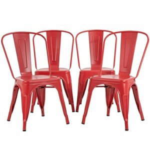 Metal Dining Chairs Set of 4 Indoor Outdoor Chairs Patio Chairs 18 Inch Seat Heigh Kitchen Chairs Tolix Side Bar Chairs Trattoria Metal Chairs Restaurant Chair 330LBS Weight Capacity Stackable Chair