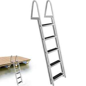 VEVOR Removable Dock Ladder with Rubber Mat, Pontoon Boat Ladder with Mounting Hardware, Swim Ladder Aluminum 5 Step, Each Step 16