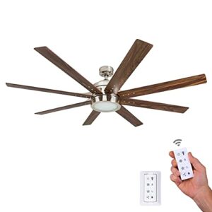 Honeywell Ceiling Fans Xerxes - 62-in Indoor Fan - LED Ceiling Fan with Light and Remote Control - Contemporary Room Fan with Dual Finish Blades - Model 50608-01 (Brushed Nickel)