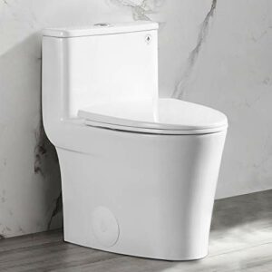 DeerValley DV-1F52807 One Piece Toilet Elongated,Small Toilet Compact Modern One Piece Toilet With Soft Close Toilet Seat Ceramic Glossy White Toilets Single Flush for Small Bathroom Space