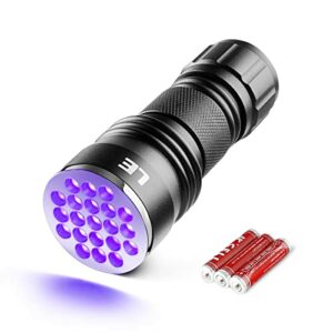 LE Black Light Flashlight, Small UV Lights with 21 LEDs, 395nm, Ultraviolet Light Detector for Invisible Ink Pens, Pet Dog Cat Urine Stain and More, AAA Batteries Included