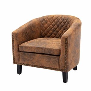 Barrel Accent Chair with Arms Microfiber Club Chairs Bucket Chair Upholstered Tub Chair for Living Room Bedroom (Light Coffee)