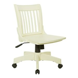 OSP Home Furnishings Deluxe Wood Bankers Armless Desk Chair with Wood Seat, Antique White