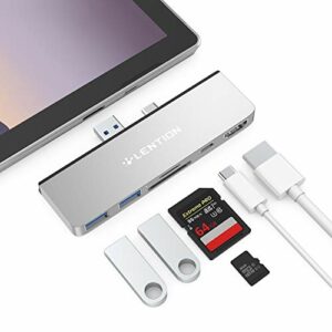 LENTION 6-in-1 USB C Hub for Surface Pro 7 Only, with 4K/60Hz HDMI, SD & Micro SD Dual Card Reader, 2 USB 3.0 and 60W Type C Charging Port, Stable Driver Adapter (CB-CS34, Silver)