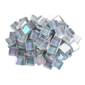 100pcs/100g Mixed Color Mosaic Tiles Crystal Glass Mosaic Glass Pieces for Home Decoration or DIY Crafts, Square, 1x1 cm (Iridescent Light Grey)