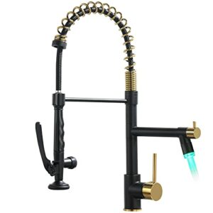 Fapully LED Kitchen Faucet with Pull Down Sprayer,Black&Gold Commercial Kitchen Faucet for Kitchen Sink