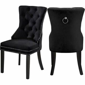 Meridian Furniture Nikki Collection Modern | Contemporary Velvet Upholstered Dining Chair with Wood Legs, Button Tufting, and Chrome Nailhead Trim, Set of 2, 23