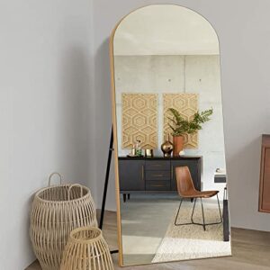 Pexfix Arched Full Length Mirror Arched Wall Mirror Floor Mirror with Stand Contemporary Full Length Mirror with Gold Wood Frame, 65''x22''