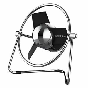 SHARPER IMAGE SBM1-SI USB Fan with Soft Blades, 2 Speeds, Touch Control, Quiet Operation, Metal Frame, 5V Wall Adapter, 6 ft. Cable, Personal, Black/Chrome