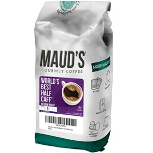 Maud's World's Best Half Caff Ground Coffee (Medium Roast Half Decaf Coffee), 10oz Coffee Bags - Solar Energy Produced 100% Arabica Medium Roast Half Caff Coffee Beans California Roasted