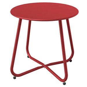 Grand patio Steel Patio Side Table, Weather Resistant Outdoor Round End Table, Red