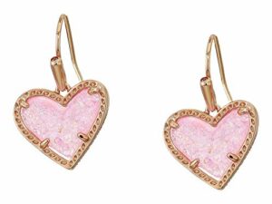 Kendra Scott Ari Heart Drop Earrings Rose Gold Pink Drusy One Size
