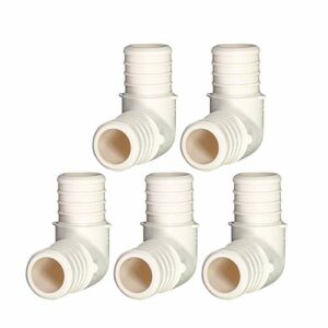 Supply Giant QQMO0056-5 Plastic PEX Poly Alloy 90 Degree Elbow Barb Pipe Fitting 3/4'' White (5 Pack)