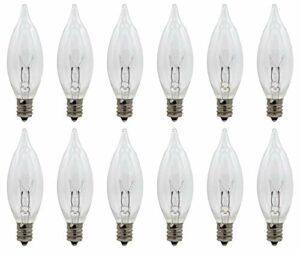 Creative Hobbies® Replacement Light Bulbs for Electric Candle Lamps, Flame Tip Bulbs for Window Candles, Chandeliers - 7 Watt - 120 Volt - E12 Candelabra, Clear, Steady Burning Bulb - Pack of 12