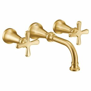 Moen TS44105BG Colinet Traditional Cross Handle Wall Mount Bathroom Faucet Trim Valve Required, Brushed Gold
