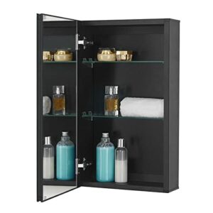 Fundin Medicine Cabinet 14 x 24 inch Recessed or Surface Mount, Black Aluminum Bathroom Wall Cabinet with Mirror and Adjustable Shelves.