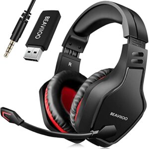 BEAVIIOO 2.4G Wireless Gaming Headset with Mic for PC PS4 PS5 Playstation 4 5, Wireless Bluetooth USB Gaming Headset with Mic for Laptop, 50 Hours Playtime