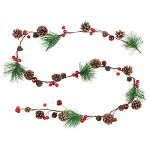 6.6FT Christmas Garland Decoration Pine Garland Cedar Garland Pine Cones Garland with Red Berry Bells Christmas Garland for Mantle Tree Stairs Railing Door Decoration Winter Indoor Outdoor Decor