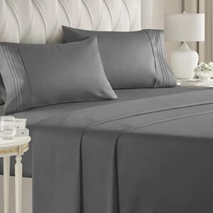 King Size Sheet Set - Breathable & Cooling Sheets - Hotel Luxury Bed Sheets - Extra Soft - Deep Pockets - Easy Fit - 4 Piece Set - Wrinkle Free - Comfy – Dark Grey Bed Sheets - Kings Sheets – 4 PC
