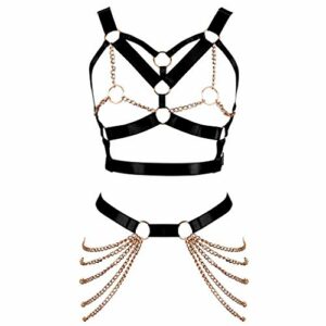 Women's Full Cage Body Chain Lingerie Harness Sling Waist Belt Chest Sling Punk Gothic Adjustable Size Stretch Fabric Halloween Rave (Black)