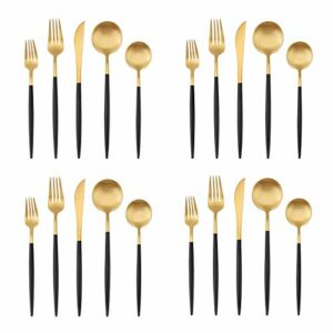 Matte Gold Silverware Set with black handle, Bysta 20-Piece Stainless Steel Flatware Set, Kitchen Utensil Set Service for 4, Tableware Cutlery Set for Home and Restaurant, Dishwasher Safe