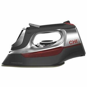 CHI Steam Iron for Clothes with Titanium Infused Ceramic Soleplate, 1700 Watts, Electronic Temperature Control, 8' Retractable Cord, 3-Way Auto Shutoff, 400+ Holes, Professional Grade, Silver (13102)
