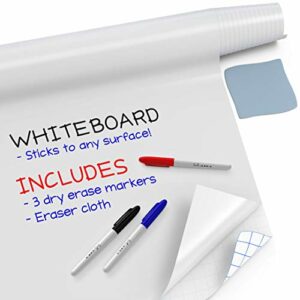 Kassa Whiteboard Sticker Roll 1.4 x 8 Ft Long, Includes 3 Dry Erase Markers - Customizable Adhesive White Board Stick on Wall, Fridge or Desk; Dry Erase Wallpaper