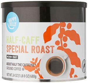 Amazon Brand - Happy Belly Half Caffeine Canister Coffee, Medium Roast, 24 Ounce