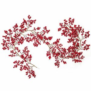 DearHouse 6FT Red Berry Garland, Flexible Artificial Red and Burgundy Berry Garland for Indoor Outdoor Hone Fireplace Decoration for Winter Christmas Holiday New Year Decor