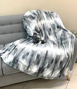 Sunbeam Microplush Foot Pocket Electric Heated Throw Blanket with 3-Heat Setting Control, Gray Ikat Pattern