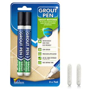 Grout Pen Black Tile Paint Marker: Waterproof Grout Paint, Tile Grout Colorant and Sealer Pen - Narrow 5mm, 2 Pack with Extra Tips (7mL) - Black