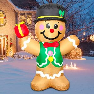 GOOSH 5 FT Christmas Inflatables Gingerbread Man Outdoor Christmas Decorations Clearance Blow Up Yard Decor with LED Lights for Xmas Holiday Party Indoor Garden Lawn Décor