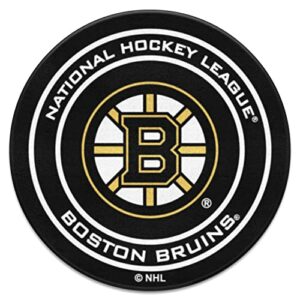 FANMATS 10495 Boston Bruins Hockey Puck Shaped Rug - 27in. Diameter, Hockey Puck Design, Sports Fan Accent Rug