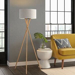 Archiology Tripod Floor Lamp - Modern Wood Floor Lamp with White Drum Shade and E26 Lamp Base,Perfect for Living Room, Bedroom, Study Room and Office